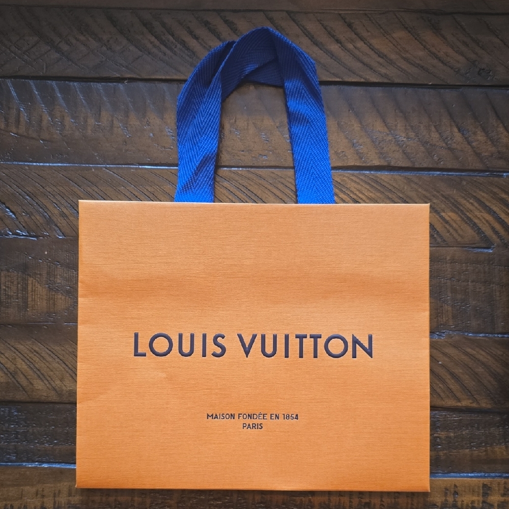 Louis Vuitton Vibrant Orange Bag with Blue Handles 7" X 8.75"